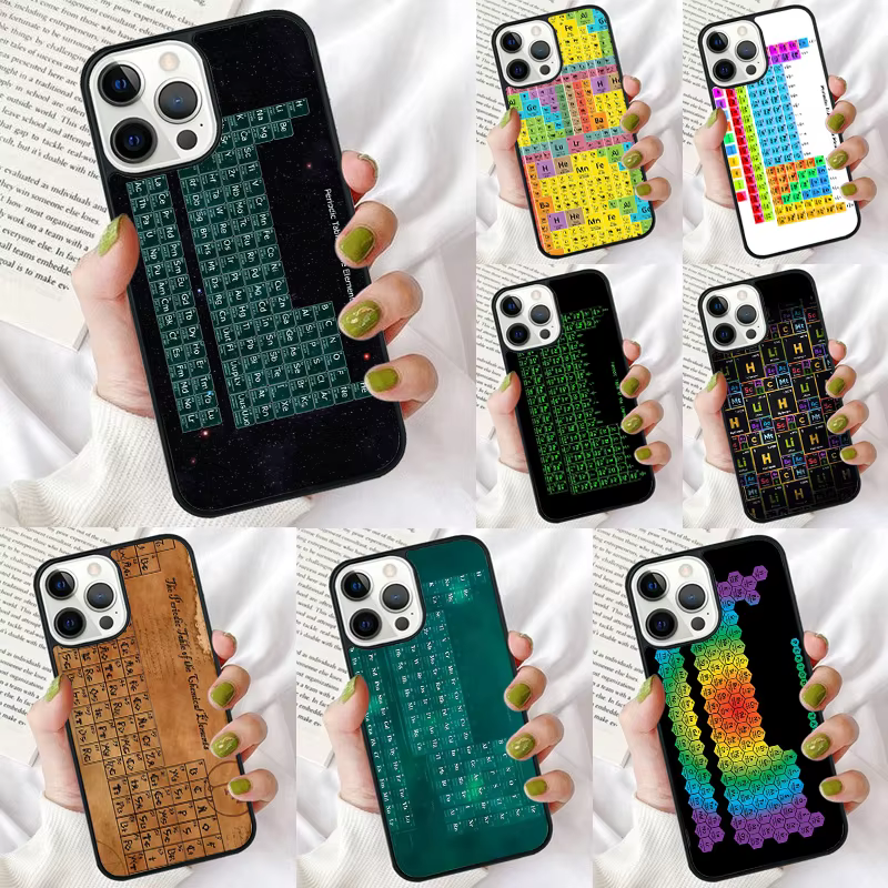 Funda de teléfono con tabla periódica de elementos de química para iPhone 17 Air 16 PRO MAX 15 14 PLUS 11 12 13 contraportada