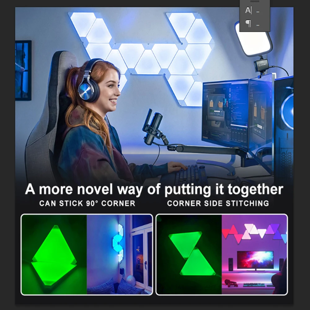 Lámpara Gaming LED Triangular WiFi – Iluminación Pared RGB - imagen 3