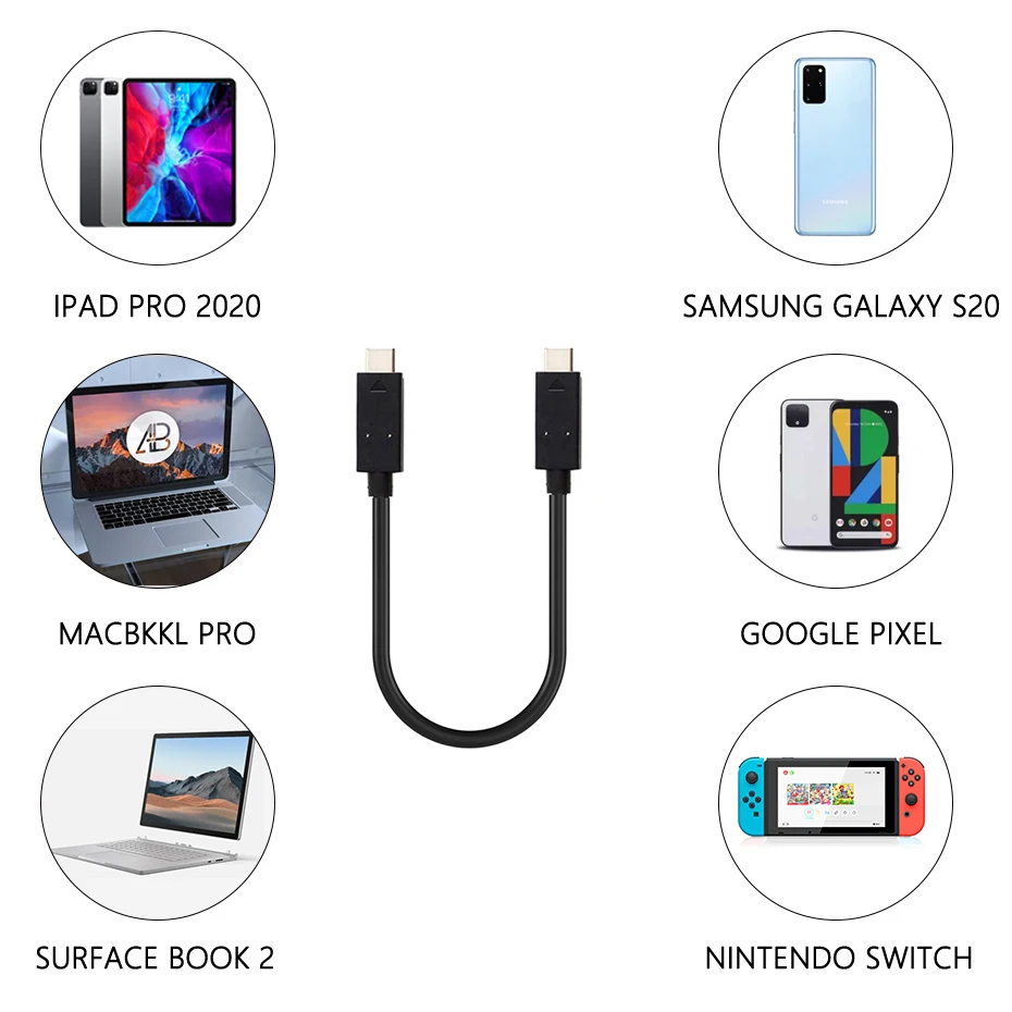 Cable USB-C ultracorto 10Gbps USB 3.1 Gen.2 Cable USB C a USB C con función de vídeo para SSD Macs Laptop USB C Hub - imagen 3