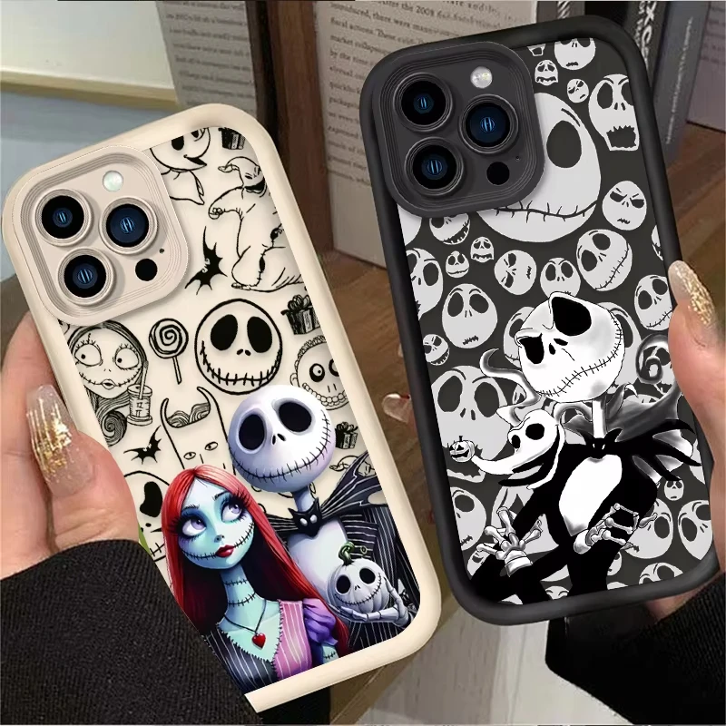 Funda de teléfono para iPhone 16e 16 15 14 13 12 11 Pro Max XS Max XR 7 8 Plus silicona a prueba de golpes N-Nightmare Before C-funda navideña