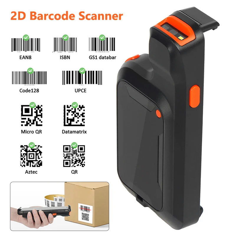 Escáner de código de barras inalámbrico 2D Mini Bluetooth Clip trasero lector de código de barras de teléfono 1D 2D QR lector de código de barras escáner para escaneo móvil