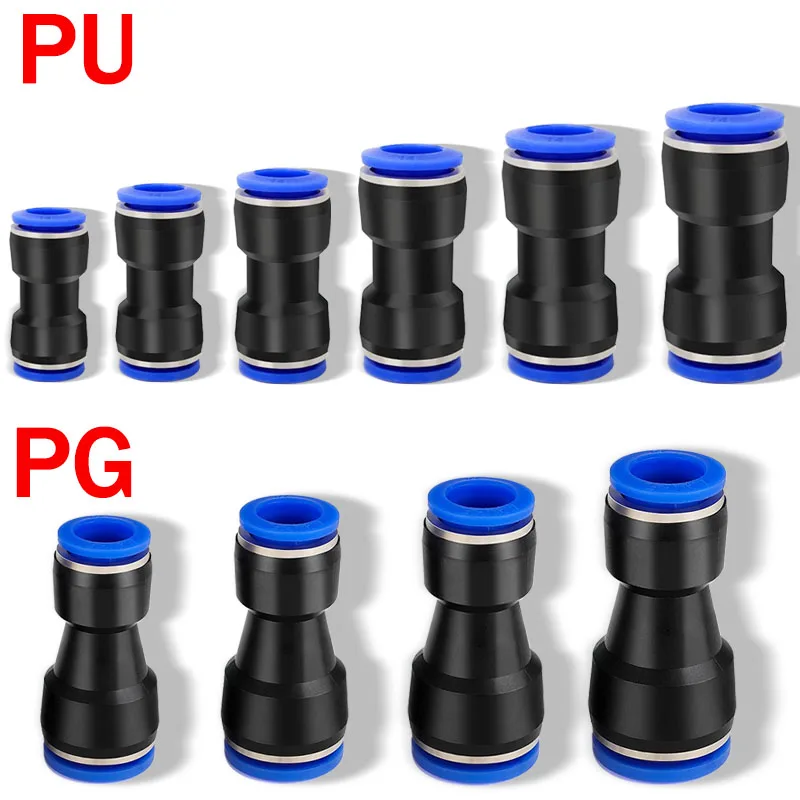 10 Uds accesorios neumáticos conector rápido conectores de tubo de manguera de plástico de aire PU PG 4mm 6mm 8mm 10mm 12mm empuje en Pluglug