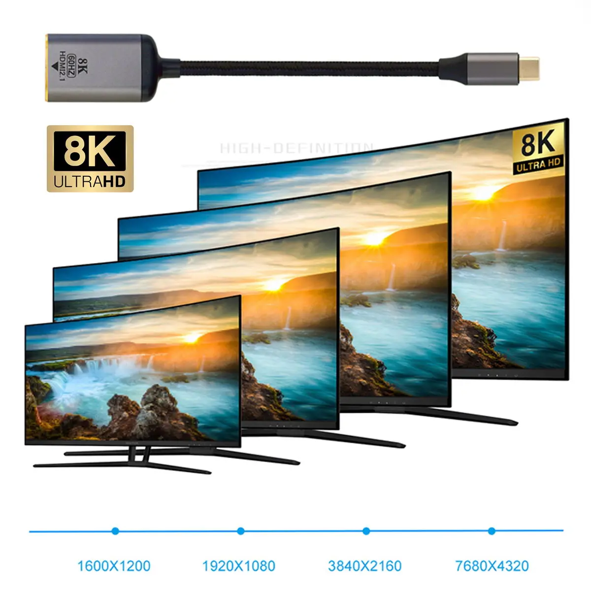 CY-Pantalla de 8K 60HZ UHD 4K HDTV, Monitor macho USB4 USB-C a hembra HDTV 2,0, Cable tipo C - imagen 3