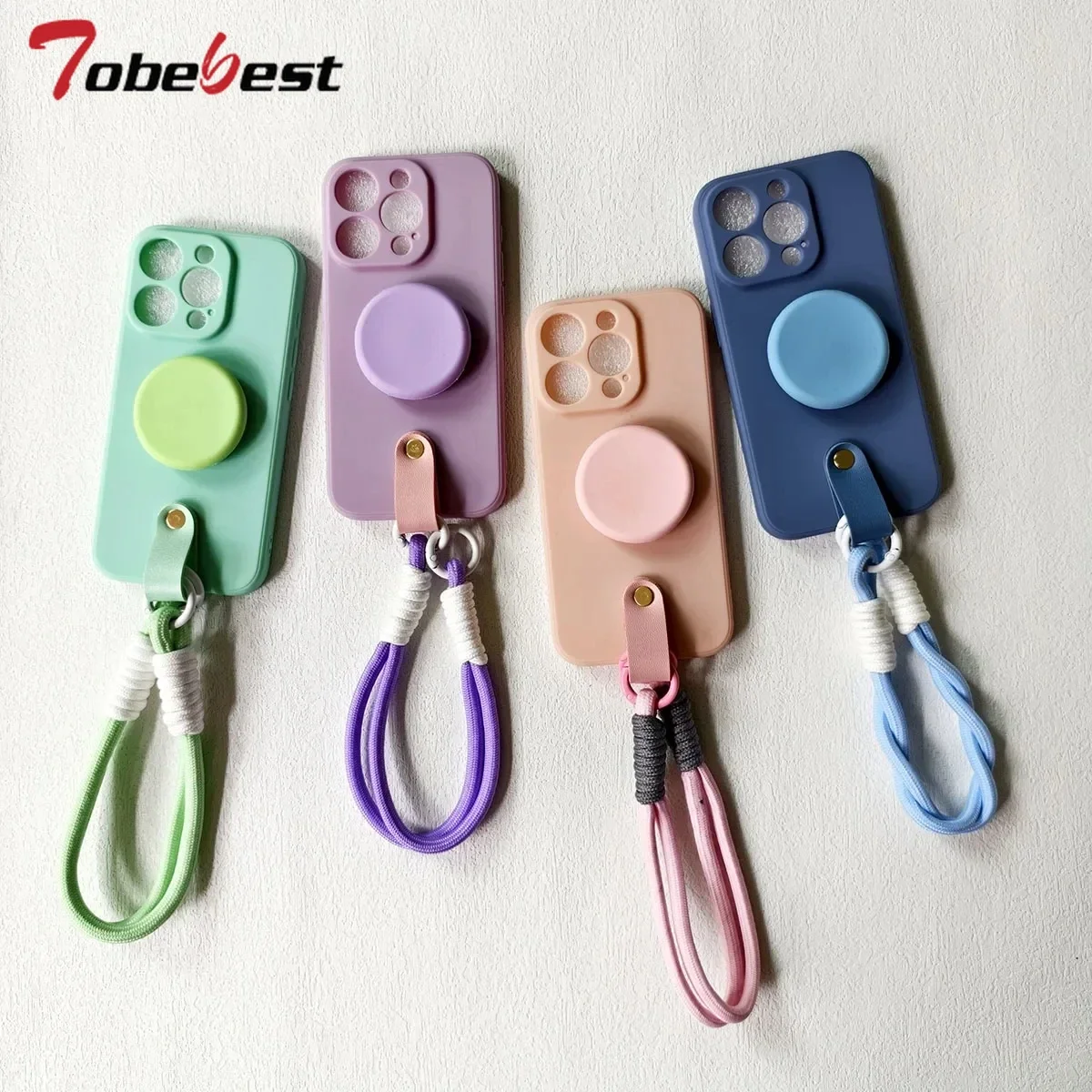 Funda de silicona con soporte para teléfono y correa para la muñeca con cordón para Samsung Galaxy A17 A07 A16 A26 A36 A56 A06 4G 5G