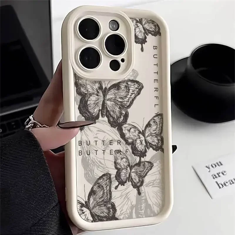 Funda de teléfono de silicona con mariposa Retro INS para iPhone 16 15 Pro Max, fundas para iPhone 14 13 12 11 XS XR 7 8 Plus, funda de parachoques a prueba de golpes