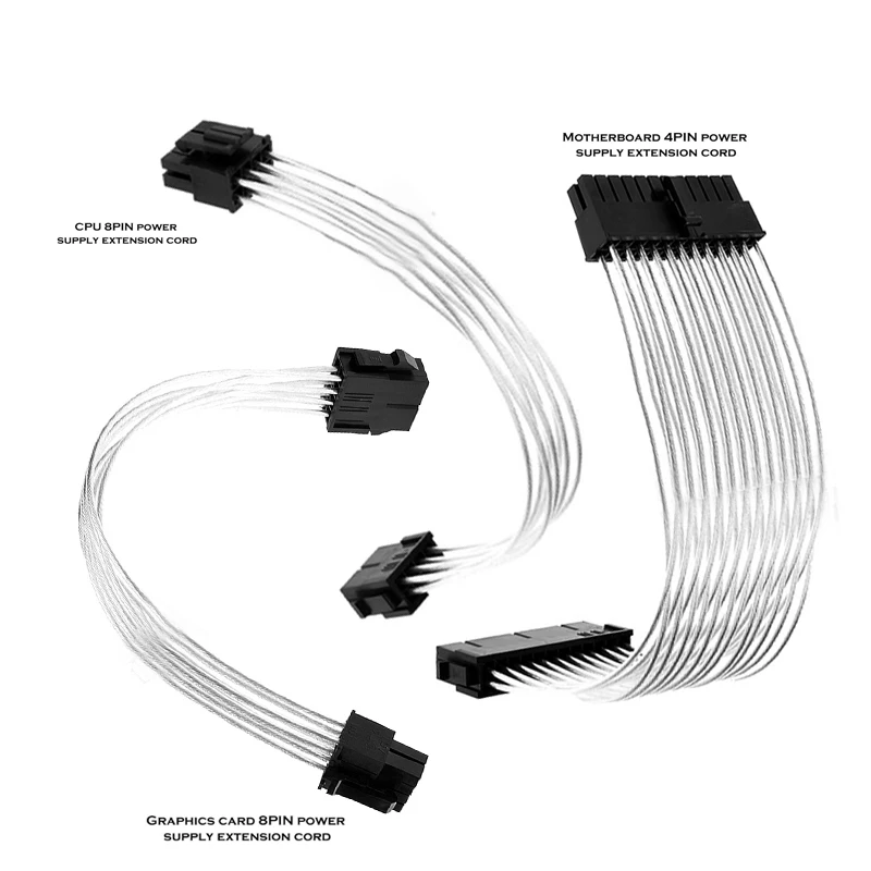Kit de Cable de extensión de PSU para ordenador, adaptador de transferencia de GPU/CPU, Línea Plateada con mangas, ATX / PCI-E / EPS - imagen 2