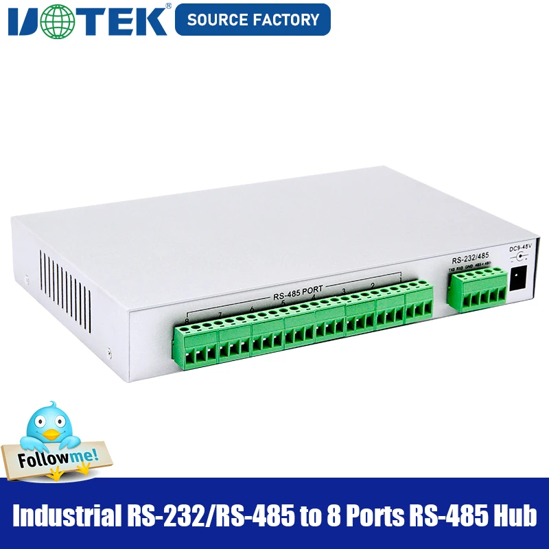 UOTEK RS232 RS-485 a 8 puertos RS485 Hub con aislamiento optoelectrónico asíncrono medio dúplex grado Industrial UT-1208 - imagen 2