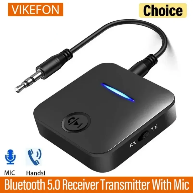 Adaptador inalámbrico Bluetooth 5,0, transmisor receptor de Audio, conector auxiliar de 3,5mm, música estéreo manos libres con micrófono para coche, PC, TV y auriculares