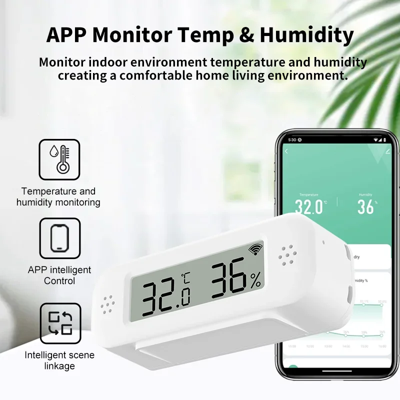 Tuya Zigbee WiFi Mini temperatura humedad para hogar inteligente termómetro higrómetro aplicación remota trabajo con Google Home Yandex Alexa - imagen 3
