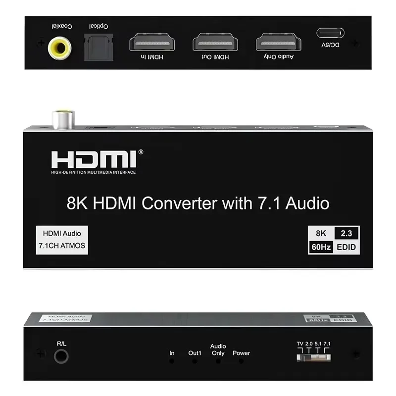 Convertidor Extractor de Audio HDMI 2,1, convertidor de vídeo 4K 120Hz, 8K, 60hz, compatible con Dolby Atmos, Coaxial Digital 7,1 canales, Audio VRR HDR10 - imagen 3