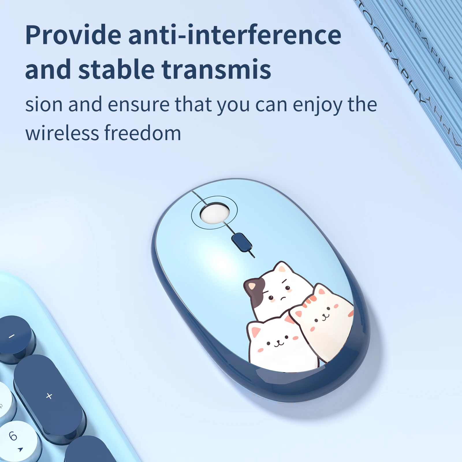 Combo de teclado y ratón inalámbrico ergonómico de 2,4G, 104 teclas, teclado redondo Retro con bonito gato y ratón silencioso para Win7/8/10/XP - imagen 5