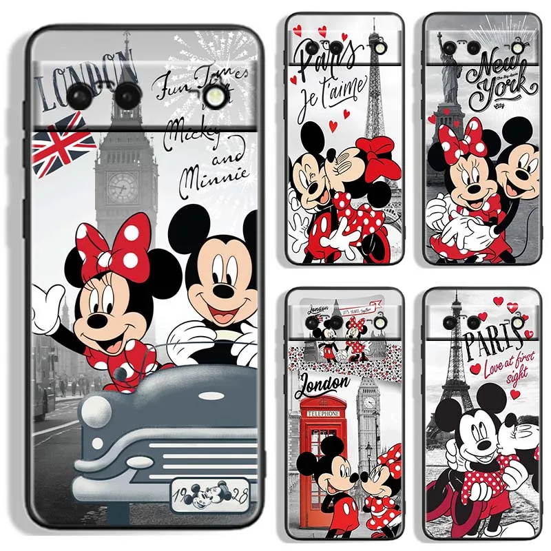 Disney París Minnie Mickey para Google Pixel 9a 9 8A 8 7 7A 6 6A Pro XL 2024 5G negro suave TPU funda de silicona para teléfono