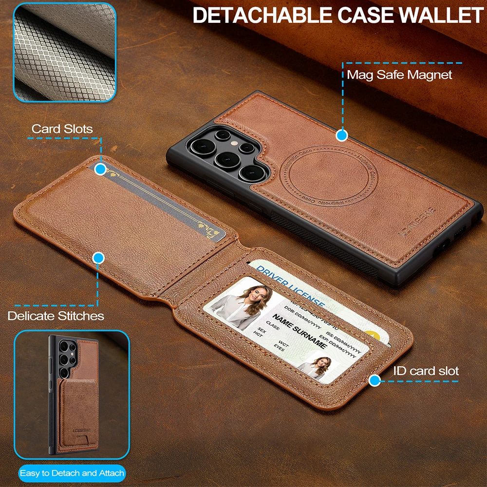 Funda magnética con bolsillo para tarjetas para Samsung Galaxy S25 S24 S23 S23 S22 Ultra Plus FE, funda Mag-safe con soporte, billetera, blindaje Rfid - imagen 2