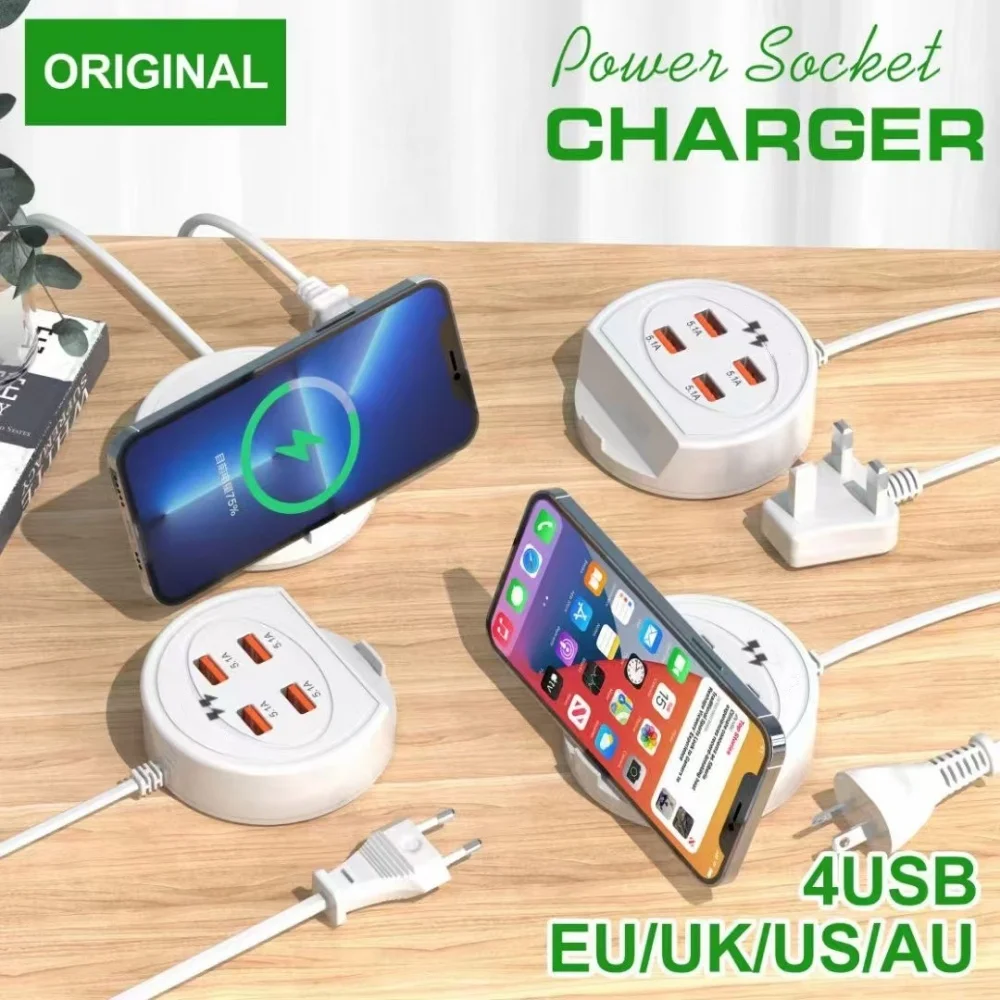 Cargador USB multipuerto 5.1A, toma de corriente de teléfono tipo C de carga rápida para iPhone, Samsung, Xiaomi, cargador de pared rápido con soporte para teléfono - imagen 4