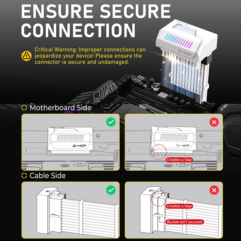 Adaptador de conector de alimentación ATX de 24 pines y 180 grados con espejo infinito ARGB Light Adaptador ATX de 24 pines y 180 grados Adaptador de ángulo de 24 pines - imagen 5