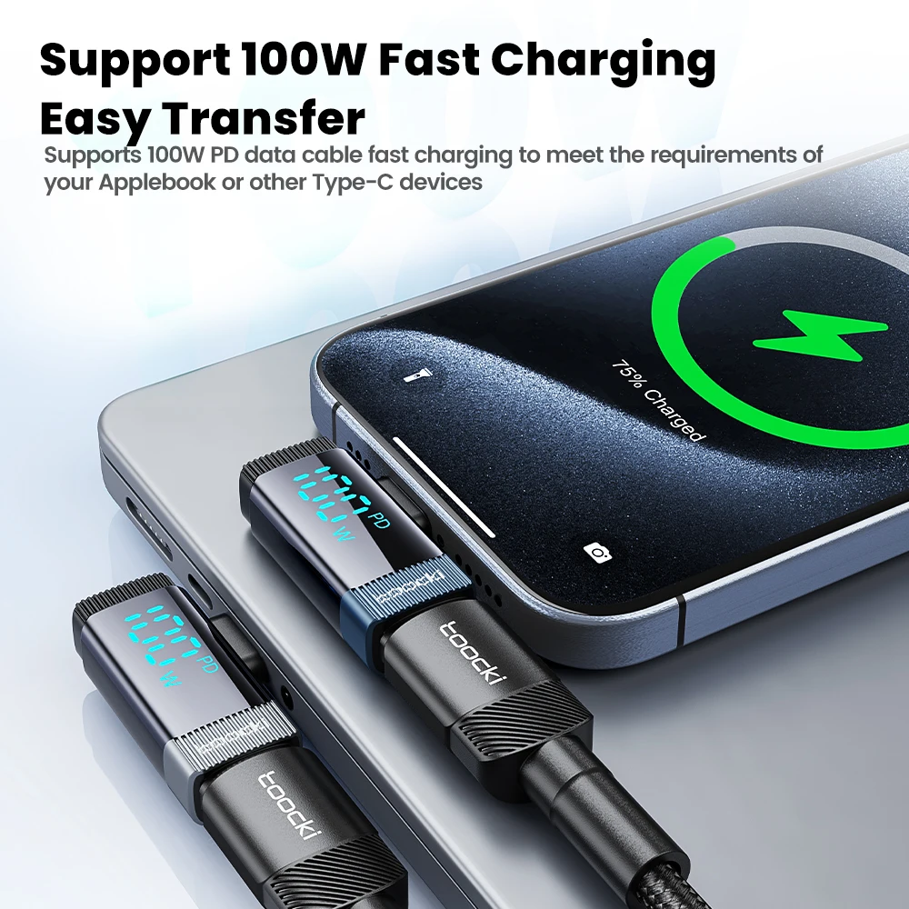 Toocki 100W USB C adaptador OTG codo de 90 grados pantalla Digital tipo C a tipo C adaptador para iPhone 16 15 portátil Xiaomi Samsung - imagen 4