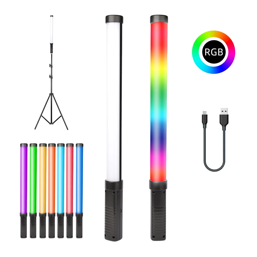 Varita de luz de vídeo RGB, lámpara LED colorida para fiesta, luz de relleno, Flash de mano, iluminación de fotografía con trípode