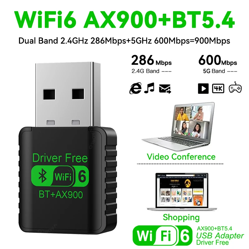 Adaptador AX900 USB WiFi6 Bluetooth 5,4 2 en 1 Dongle de doble banda 2,4G y 5G WiFi red receptor Wlan inalámbrico para Win10/11 controlador gratis - imagen 2
