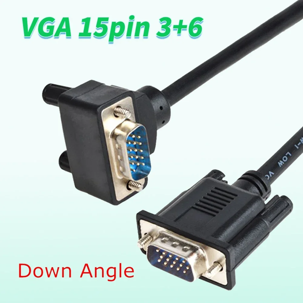Cable VGA de 15 pines, 3 + 6 ángulos, VGA macho recto a VGA, Cable macho 90D en ángulo izquierdo y hacia arriba y hacia abajo para proyector, ordenador, Monitor HDTV