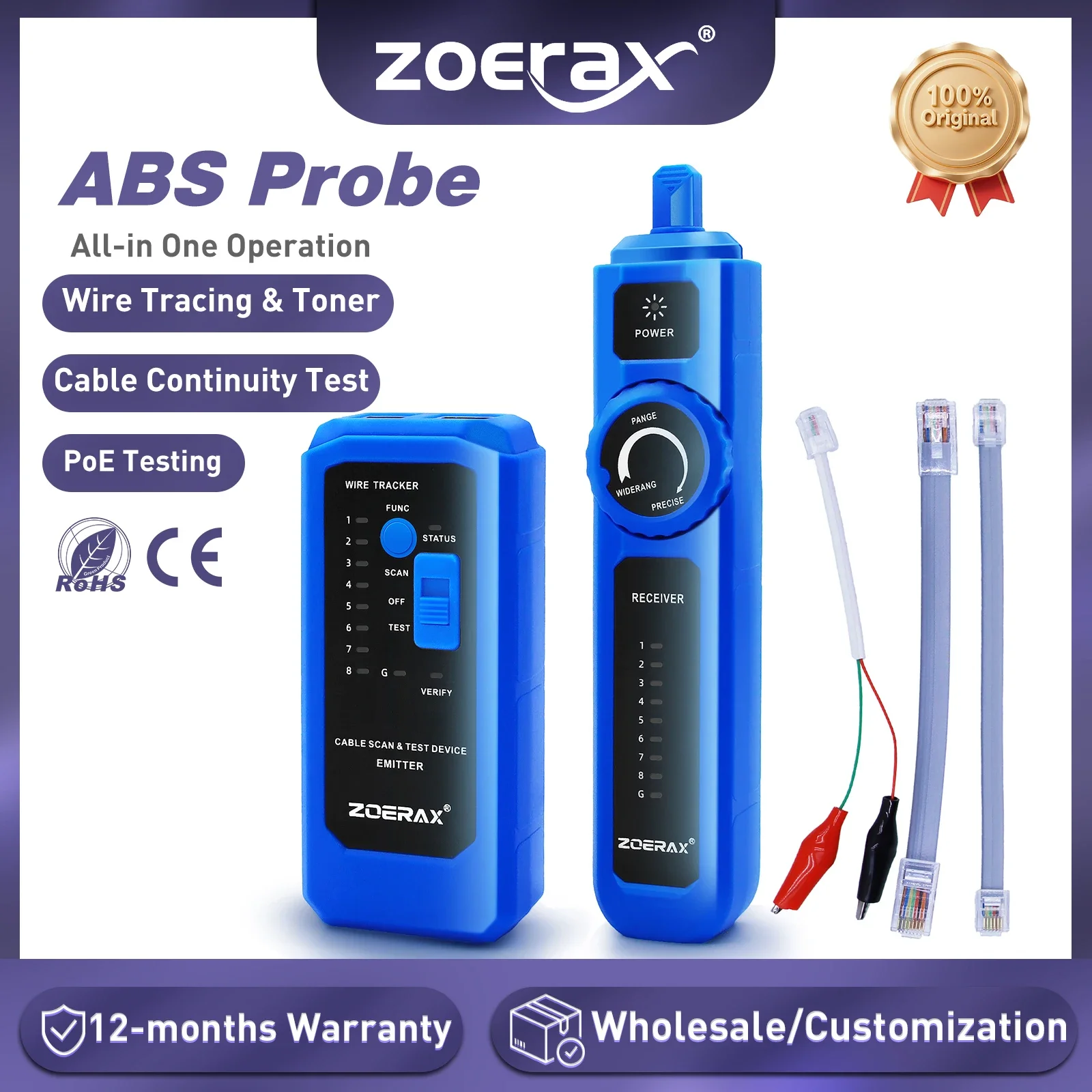ZoeRax-probador de Cable de red LAN Ethernet, rastreador de Cable telefónico POE RJ45 RJ11, sonda ABS mejorada, buscador de línea de alta sensibilidad
