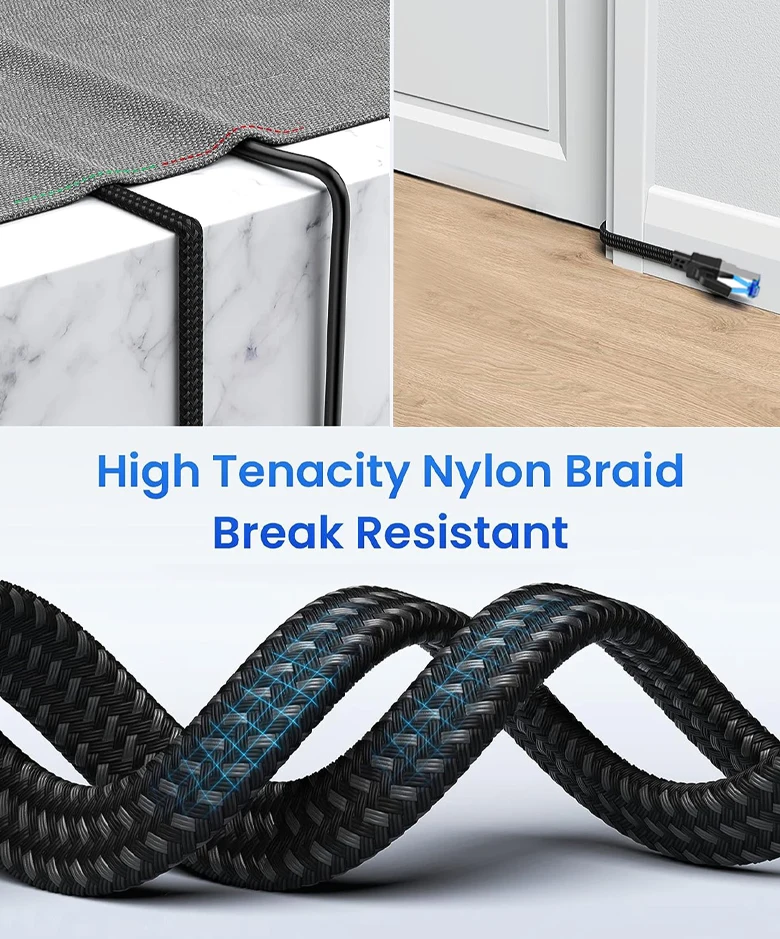 Cable Ethernet Cat8 10M 20M 30M 40Gbps 2000MHz Cable Lan de red de Internet para enrutador RJ45 Cable trenzado de nailon Ethernet Cat 8 - imagen 5