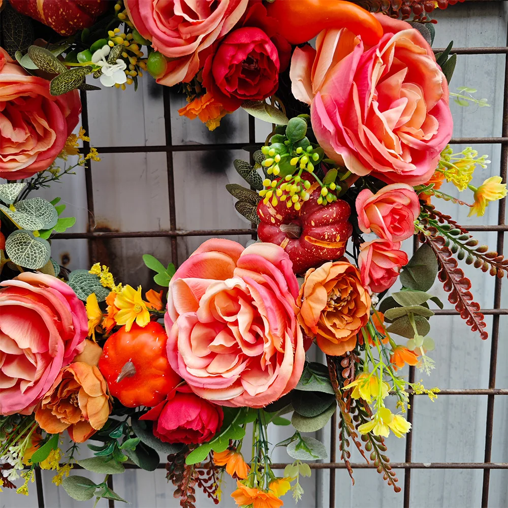 Guirnalda de otoño Artificial, simulación de rosas, corona de calabaza de otoño, tema de Festival para decoración navideña de Acción de Gracias 2025 - imagen 5