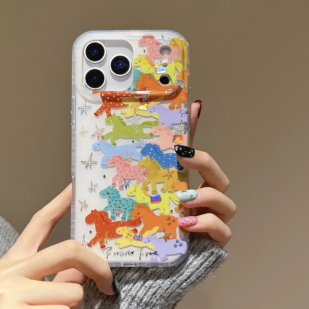 Para iphone 17Promax 17 17pro láser lindo caballo brillo Funda de teléfono para iPhone 14 15 16 Pro Max Funda protectora a prueba de golpes Funda