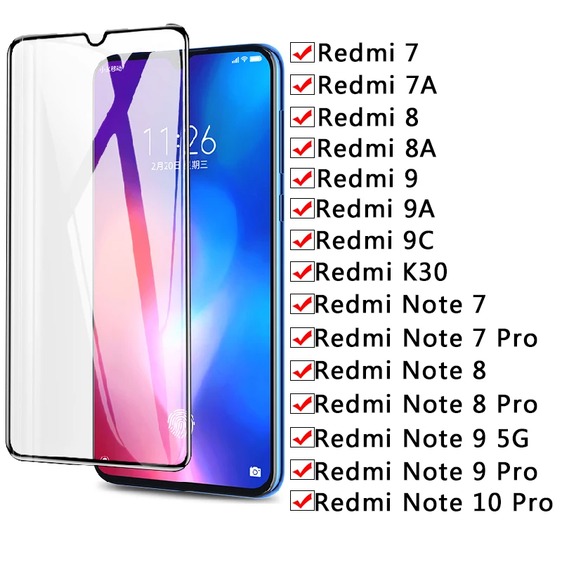 Vidrio de protección para Xiaomi Redmi 7 7A 8 8A 9 9A 9C Protector de pantalla templado Redmi Note 7 8 9 10 Pro funda de película de vidrio de seguridad