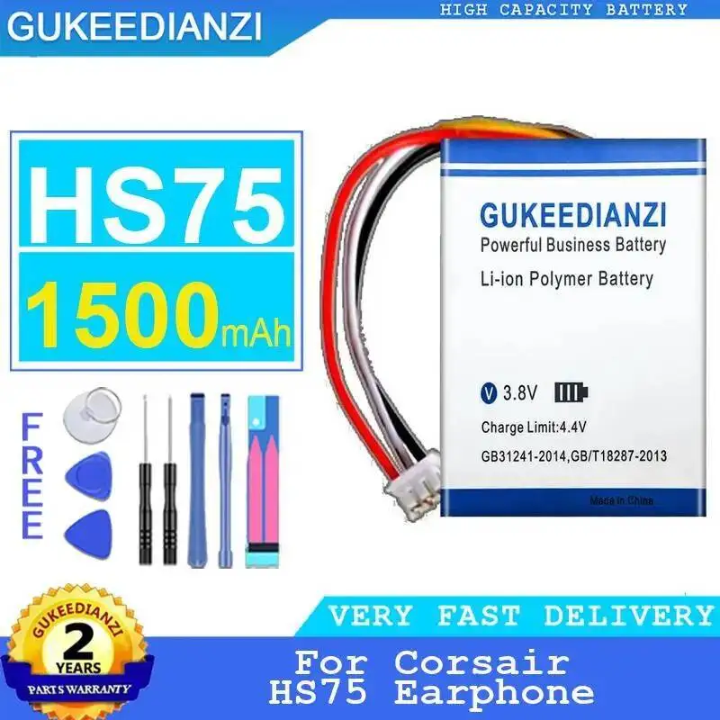 Para auriculares Corsair HS75, batería segura de repuesto Premium, 1500Mah