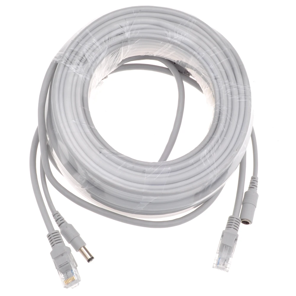 Cable Ethernet CAT5/CAT-5e gris opcional de 5M/10M/15M/20M/30M RJ45 + Cable Lan de red CCTV de alimentación CC para cámaras IP de sistema - imagen 5