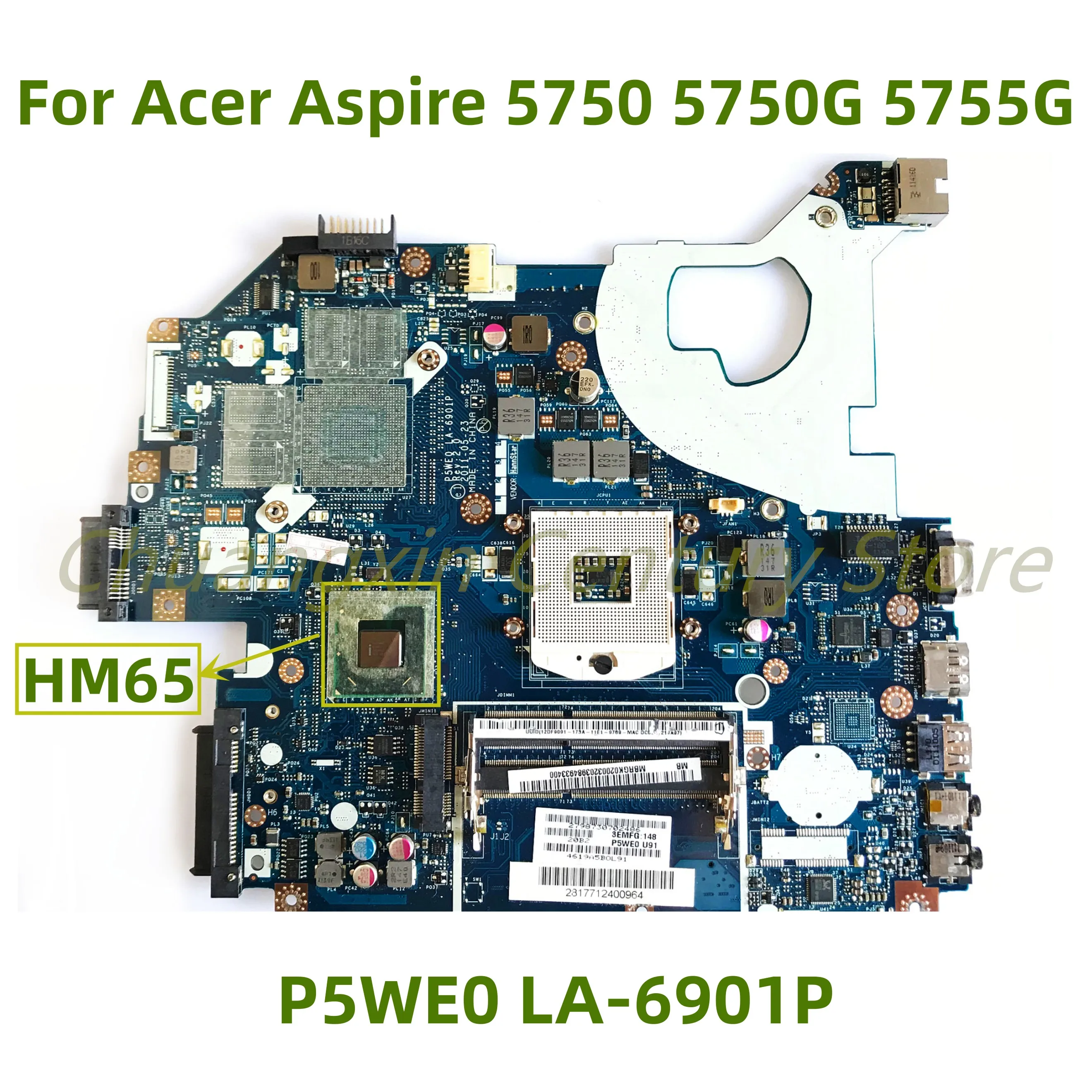 Placa base de LA-6901P adecuada para portátil Acer ASPIRE 5750 5750G 5755G con HM65 100% probado completamente en funcionamiento