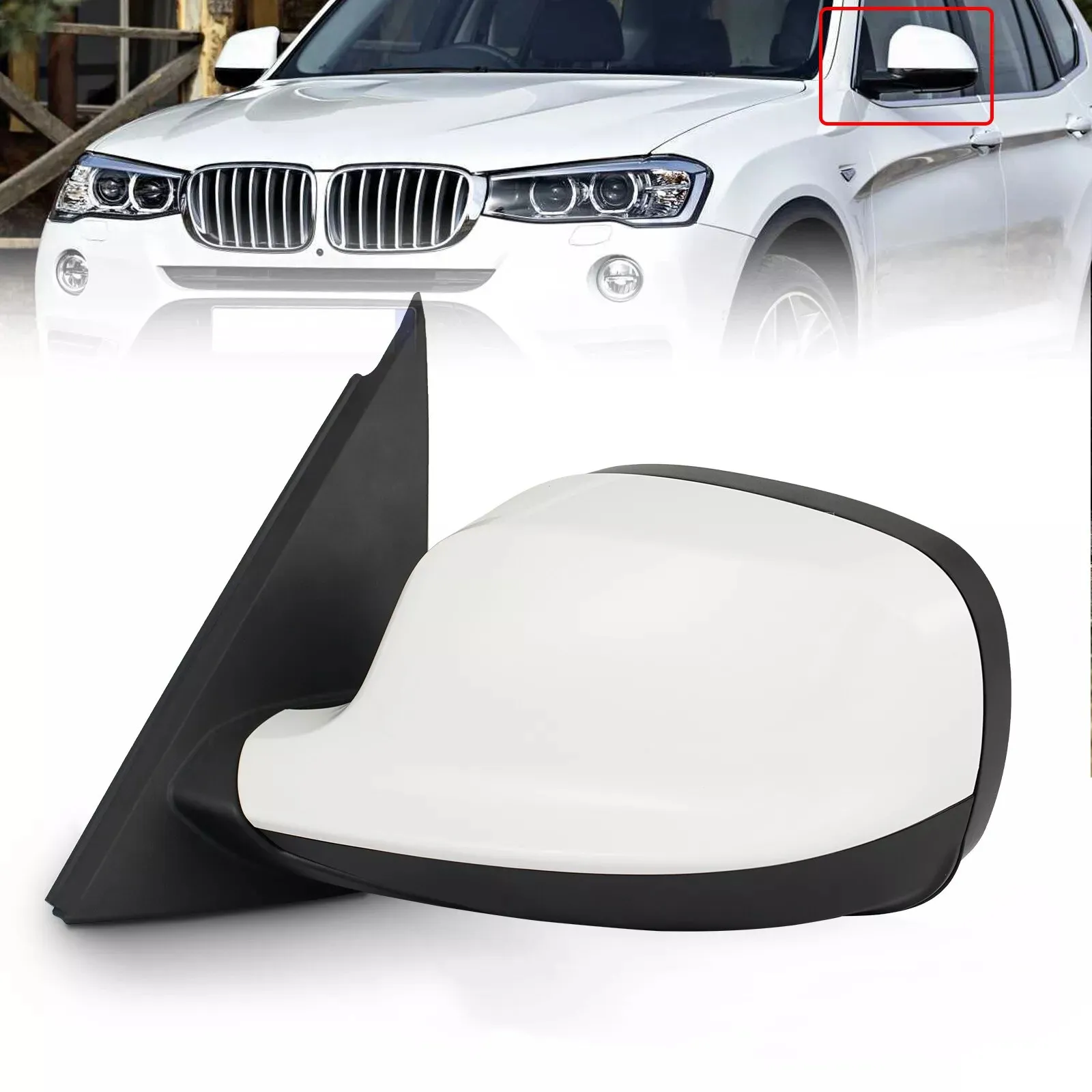 REPUESTO calefactado de ajuste de potencia del espejo lateral izquierdo/Derecho ABS blanco para BMW X3 2011-2014, piezas de reparación de accesorios para automóviles, 1 unidad - imagen 2