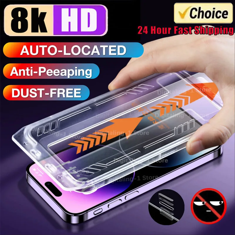 1-2 piezas 8K vidrio templado de alta gama para iPhone 15 14 13 12 11 Pro Max XS MAX 15 Plus Protector de pantalla con cubierta de montaje de alineación - imagen 2