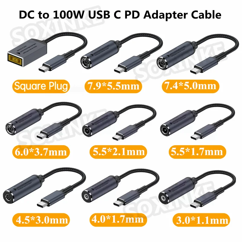 Convertidor de Cable de carga rápida USB tipo C PD de 100W para Dell Hp Asus Lenovo Samsung portátil adaptador de corriente CC a conector USB C PD - imagen 2