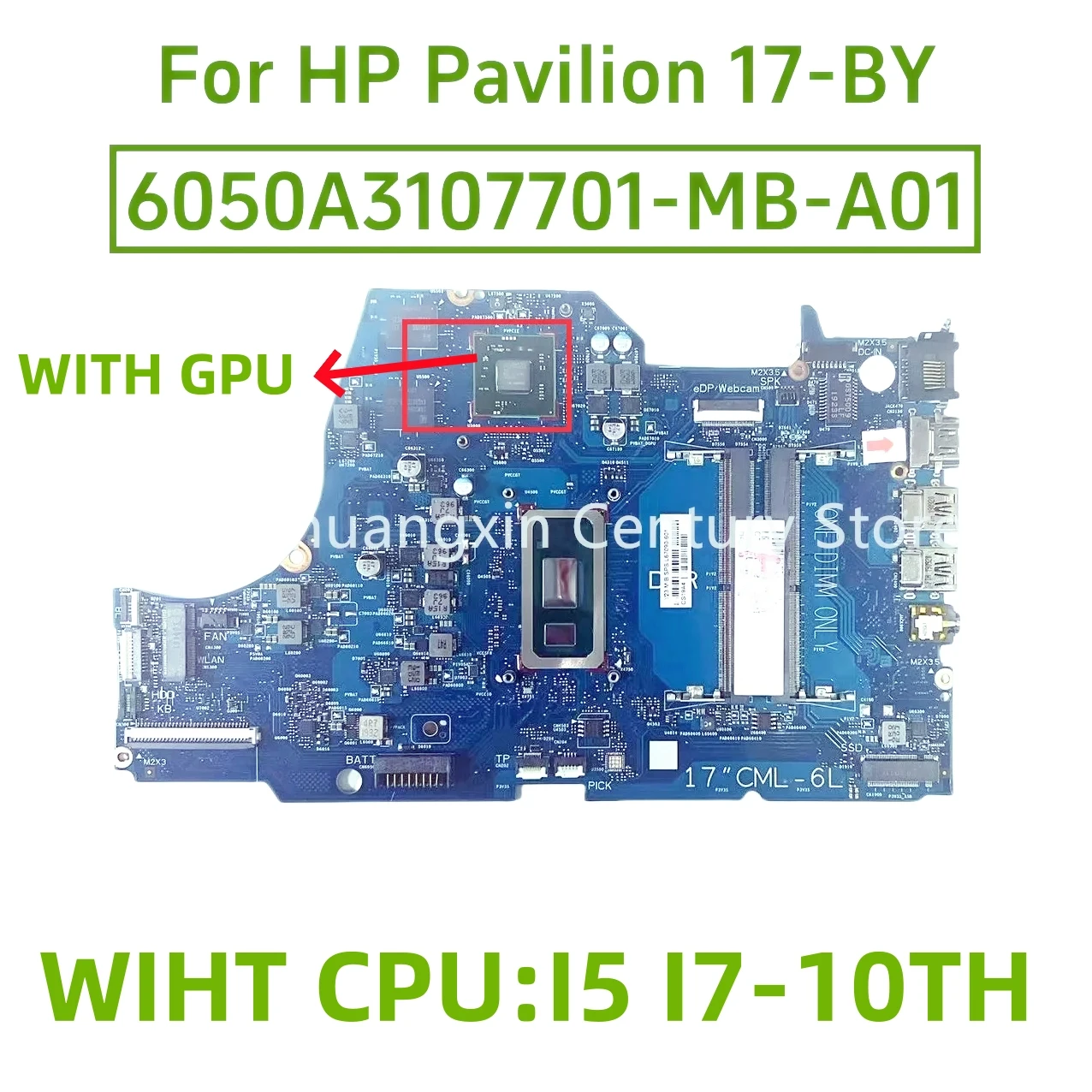 6050A 3107701 -Placa base MB-A01 para portátil HP Pavilion 17-BY 17T-BY con CPU: I5 I7-10TH GPU: MX350 2GB 100% prueba