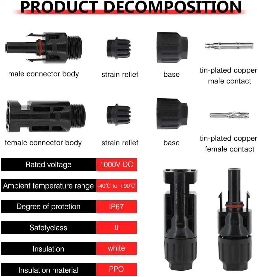12 conectores solares con llaves, conectores de cable de panel solar, 6 pares macho/hembra - imagen 3