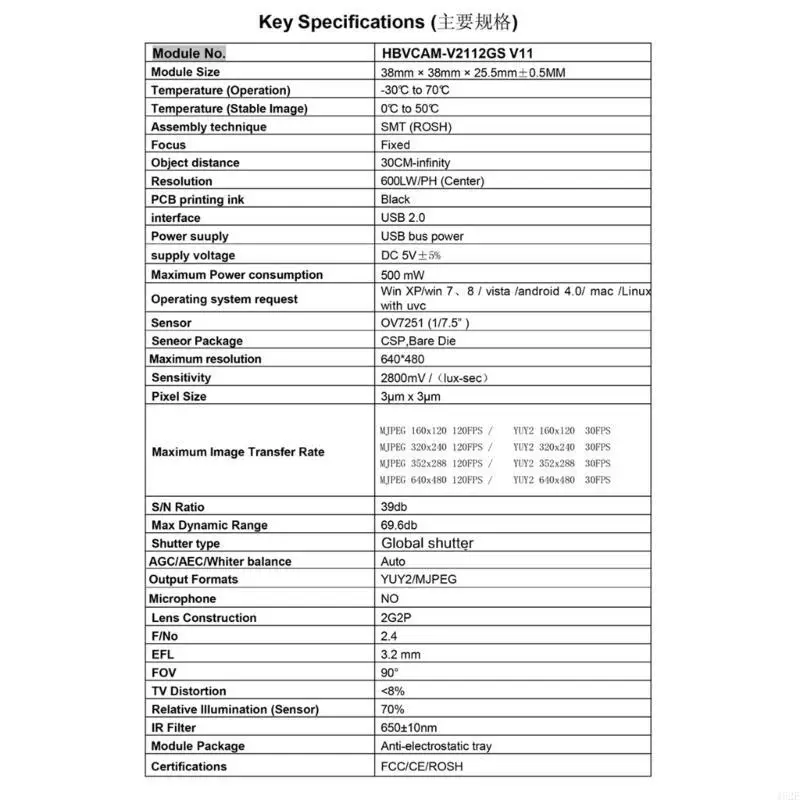 Conjunto lente cámara USB 462E OV7251, módulo cámara escaneo velocidad en blanco y negro, placa USB - imagen 2