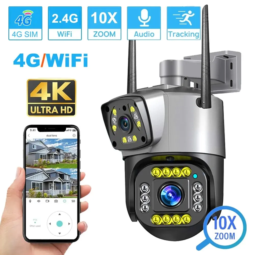 Cámara IP 4G de doble lente WiFi 8MP 4K cámaras de vigilancia inalámbrica al aire libre hogar inteligente visión nocturna V380 Zoom Digital CCTV Camara - imagen 2