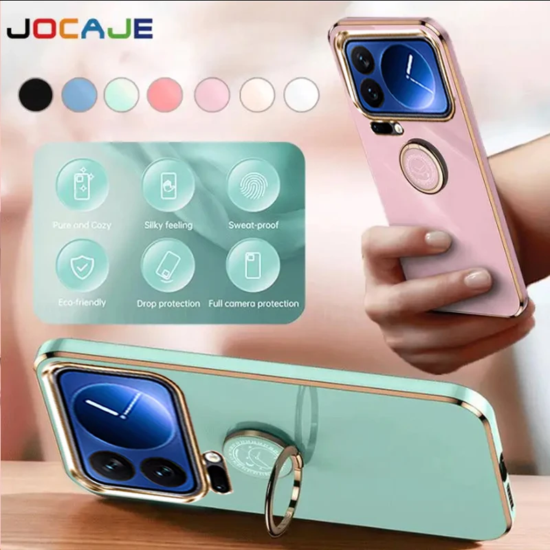 Para Xiaomi 17 Pro Max 6D chapado Color caramelo funda trasera de silicona suave para Xiaomi 17 Pro Max soporte de anillo funda de teléfono con soporte delgado