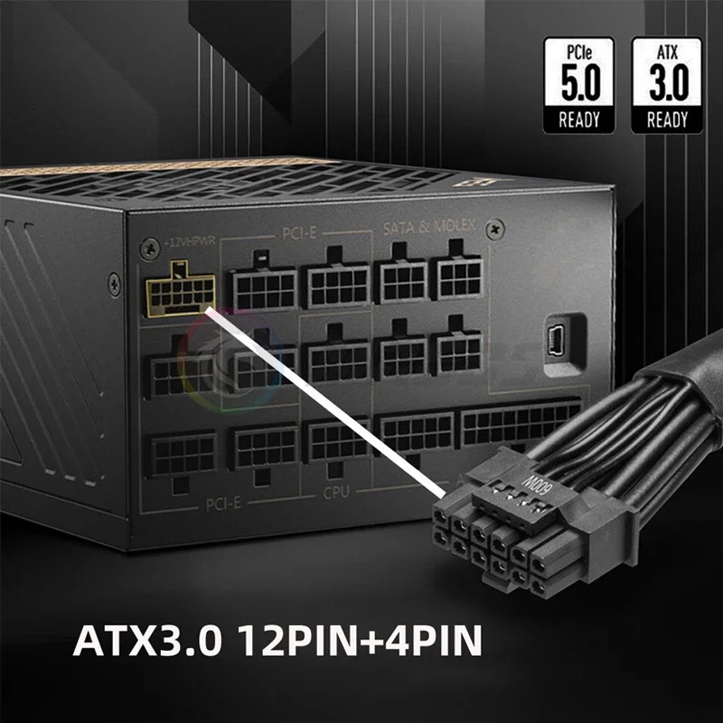 12VHPWR pequeña tarjeta de vídeo 16P 3090Ti PCIE5.0 Cable de alimentación RTX4090 16Pin 12P + 4p Cable adaptador - imagen 5