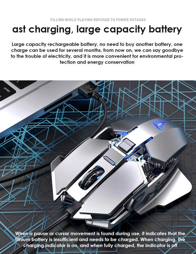 RYRA-ratón inalámbrico ergonómico de 2,4 GHz, dispositivo con receptor USB de 1600 DPI, 7 teclas, óptico, ABS + metal, silencioso - imagen 3