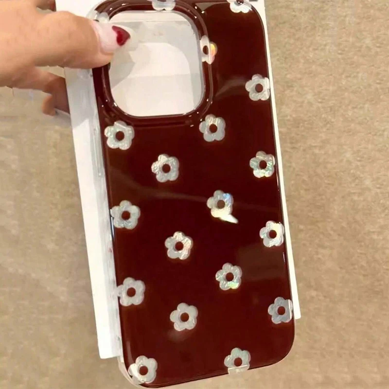 Funda de teléfono con estampado Floral rojo Retro de estilo coreano para iPhone 17 Pro Max XS XR X 16E 16 15 14 13 12 11 7 8 Plus 17 Air Cover