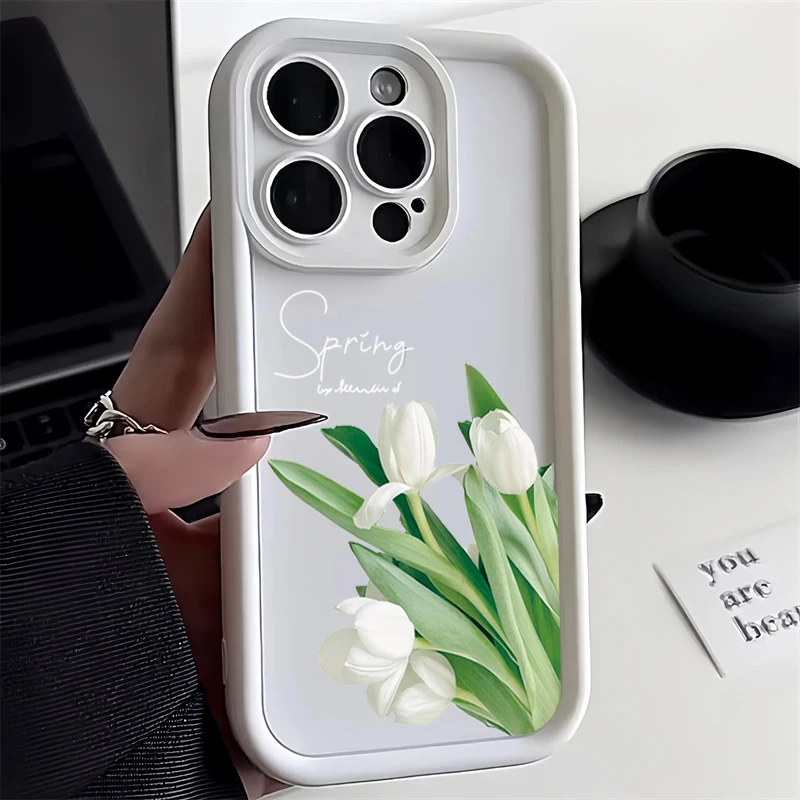 Funda de teléfono de silicona con flor de tulipán para iPhone 16 11 12 13 14 15 Pro Max X XS 7 8 Plus SE 2020, funda protectora de caramelo a prueba de golpes - imagen 3