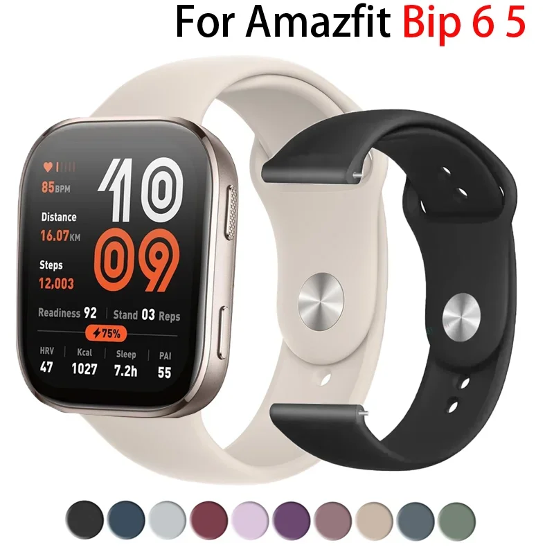 Correa deportiva de silicona para reloj inteligente Amazfit Bip 6 5, repuesto rápido, pulsera transpirable de 22mm, accesorios para Amazfit Bip 6 5
