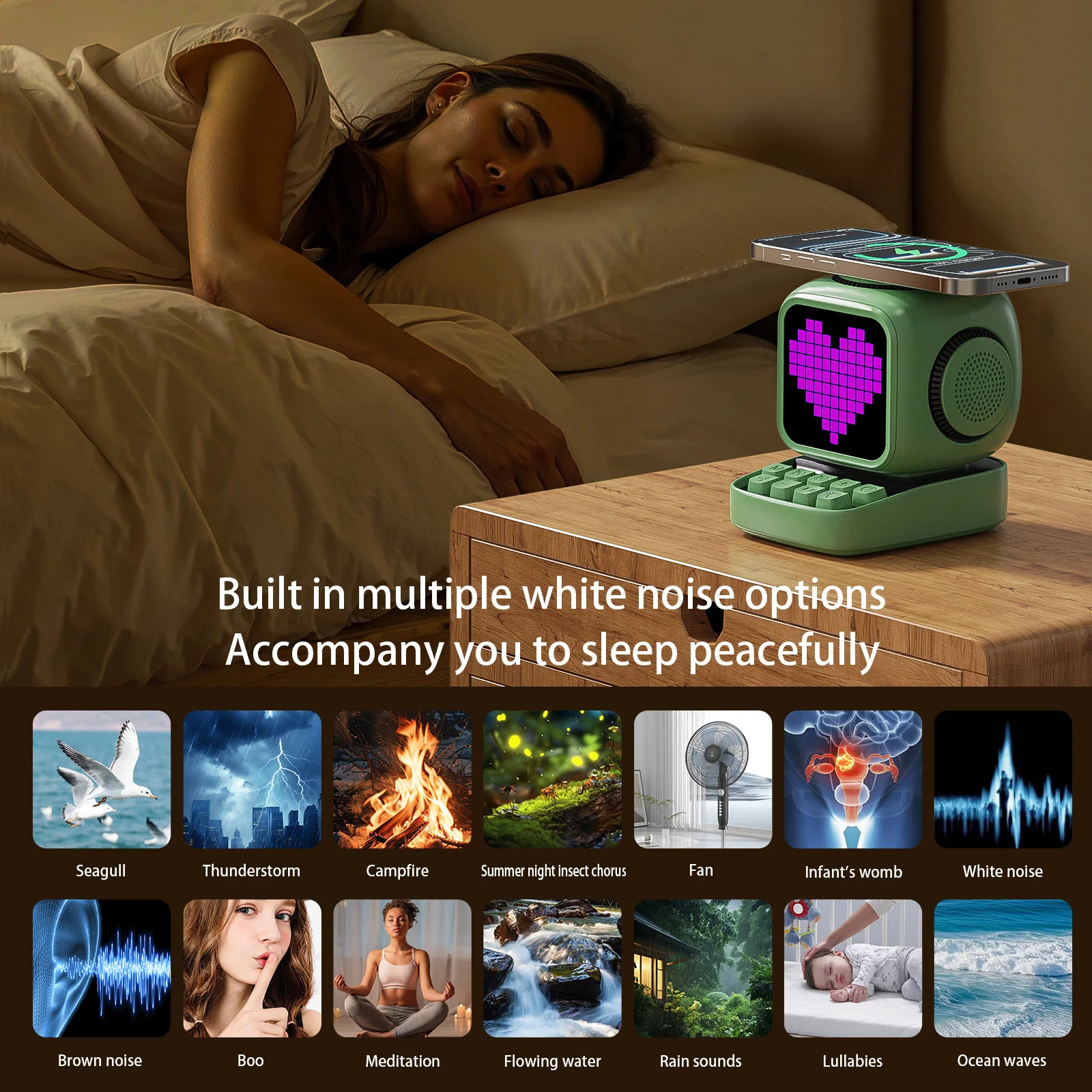 Soporte de cargador inalámbrico Retro Pixel Art Bluetooth altavoz portátil despertador tablero de pantalla LED lindo regalo decoración de luz del hogar - imagen 2