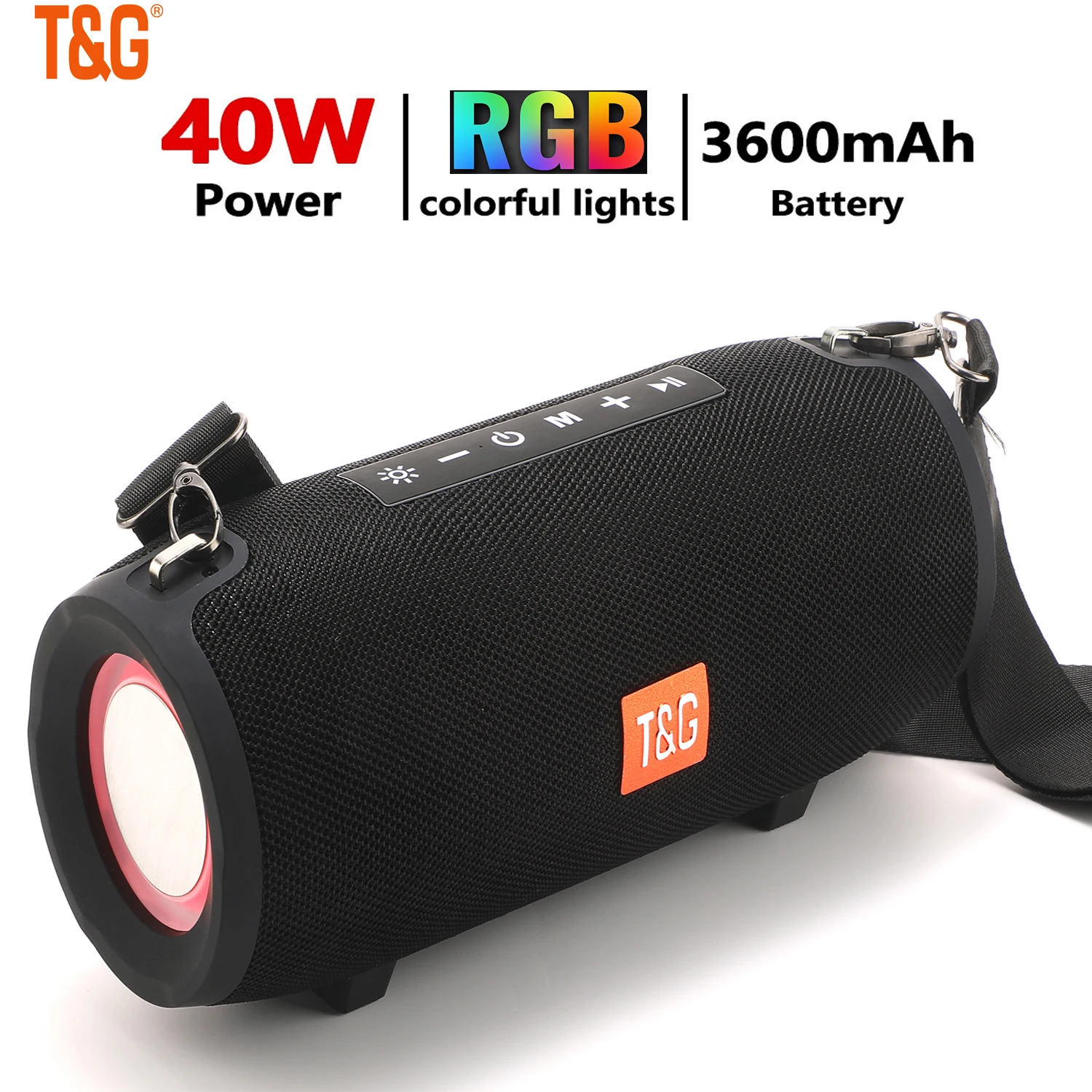 T & G-Altavoz Bluetooth portátil TG322 PMPO MAX 40W, 3600MAH, luz LED RGB, inalámbrico, impermeable, Subwoofer para exteriores, altavoz estéreo - imagen 2