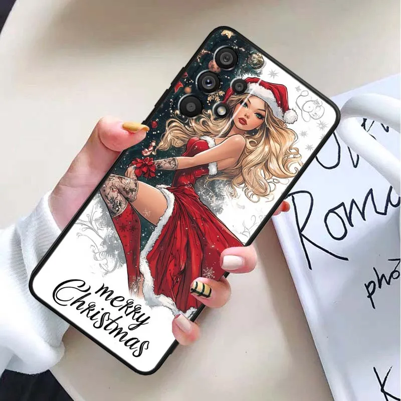 Funda con patrón navideño para niñas, funda negra para Samsung Galaxy A54 A55 A56 A70 A71 A72 A73 J4 J6 M02 M11 M12 5G - imagen 3