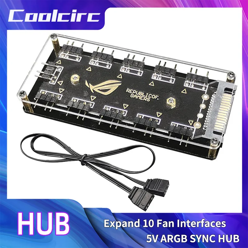 Coolcirc conector ARGB 1 a 10 puertos divisor Hub 5V 3 pines ARGB AURA Cable divisor Hub tira de luz LED PC RGB ventilador enfriador