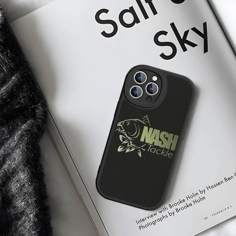 Funda de teléfono de cuero con logotipo de pesca N-Nashs para IPhone 16 14 15 Pro Plus 13 12 11 Pro Max, funda de silicona - imagen 3