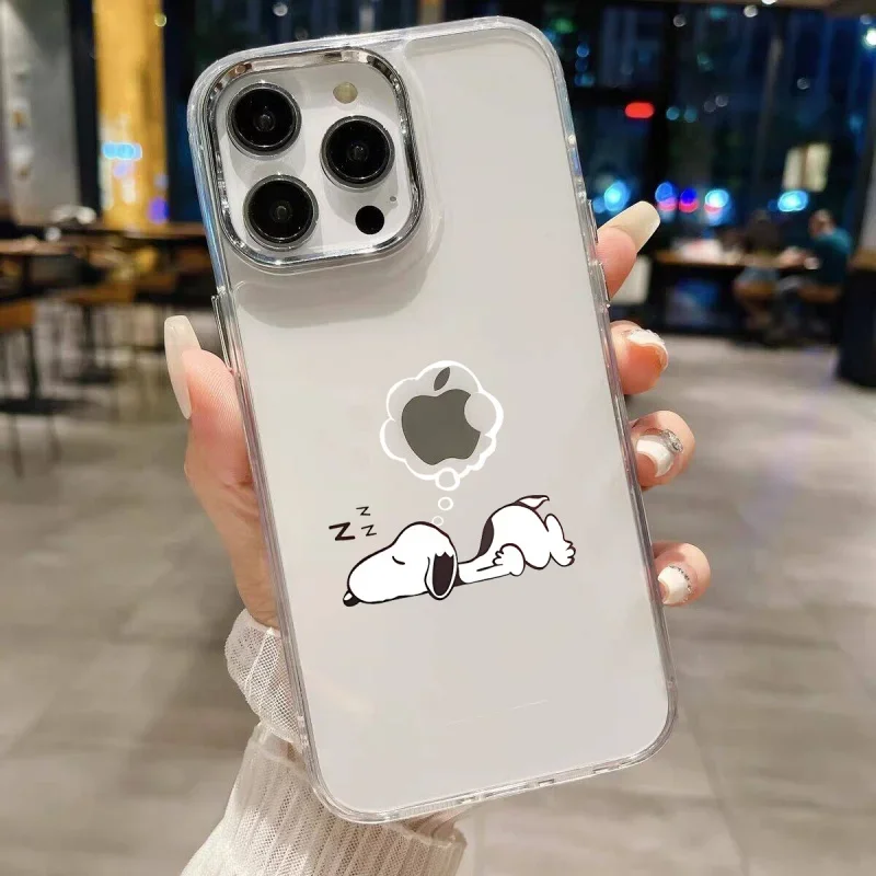Funda de teléfono transparente con diseño de Snoopy para Iphone 16, 15, 13, 12, 11 Pro Max, 16E, 14 Plus, 13 Pro, XS Max, XR, 7, 8, SE, 2022, cubierta de lente de Metal - imagen 5